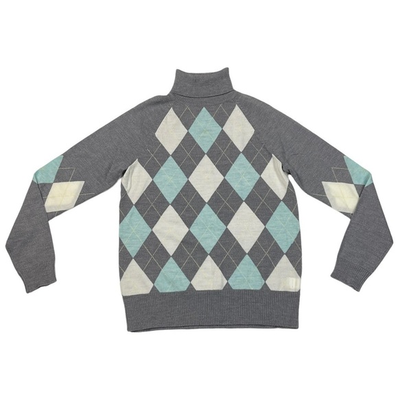 PENDLETON ARGYLE MERINO WOOL GRAY AQUA TURTLENECK SWEATER - Picture 2 of 16